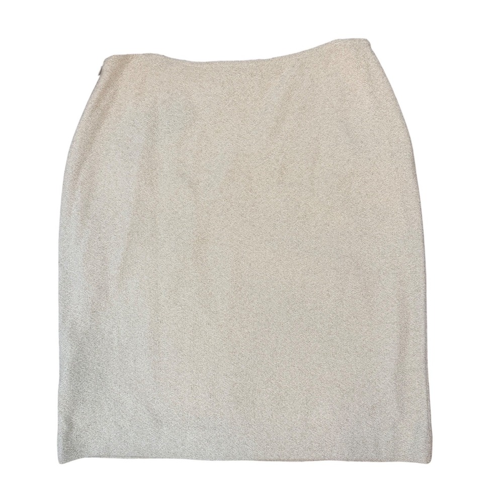 NWT St. John Couture Cream Metallic Shimmer Wool Silk Blend Pencil Skirt luxury